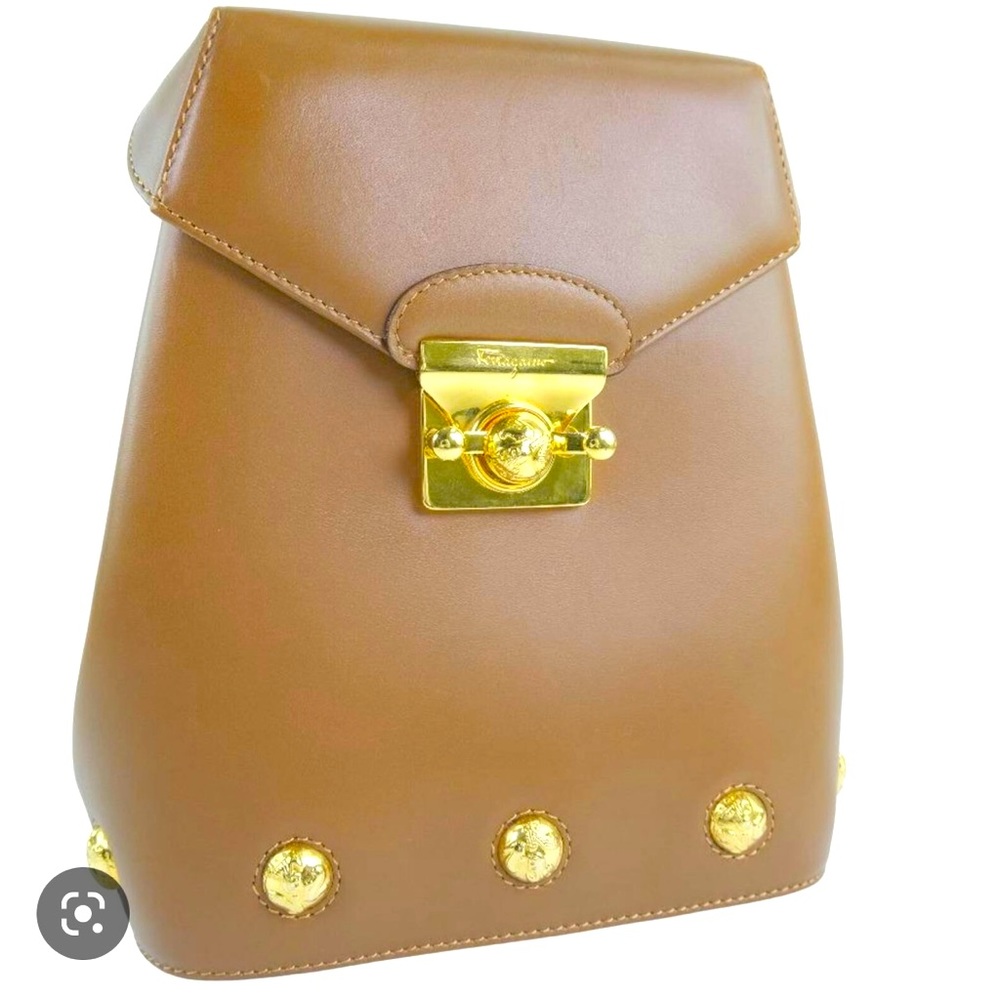 Salvatore Ferragamo Vintage Flap Lock Backpack Studded Leather Small
